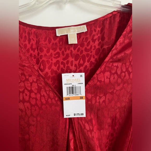 Michael Kors Red Cheetah Jacquard Midi Wrap Dress with 3/4 Sleeves NWT size 3X - Picture 4 of 13